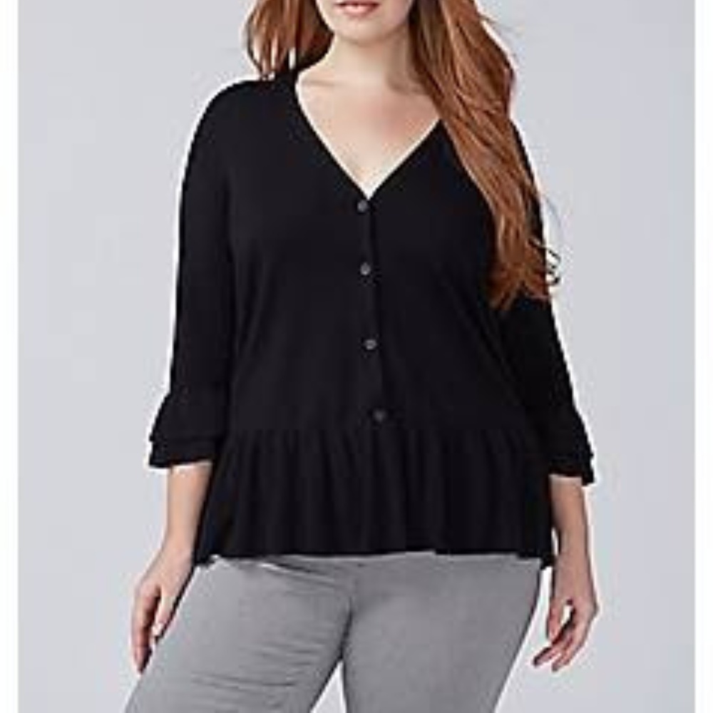 NWT Lane Bryant 22 Black Deep V Cardigan Ruffles